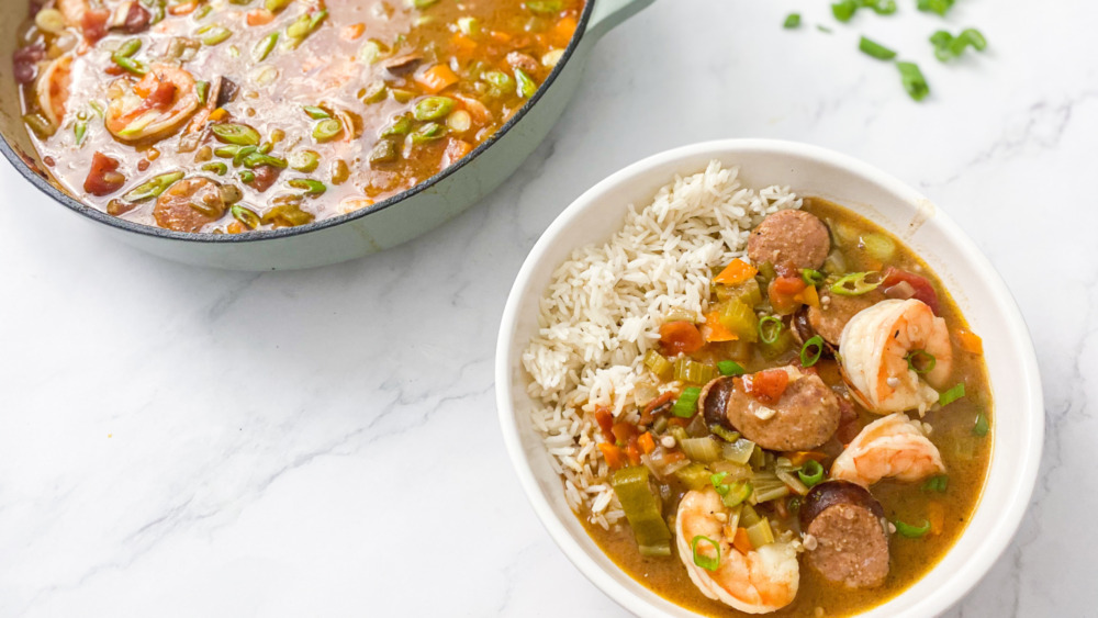 bowl of gumbo with rice