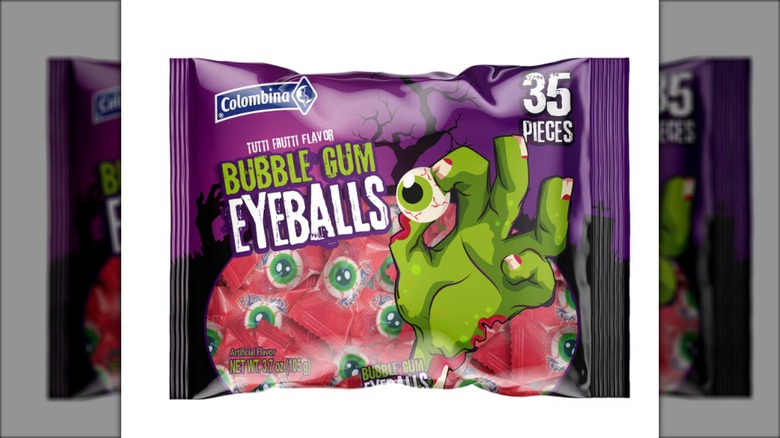 Package of eyeball-shaped bubble gum