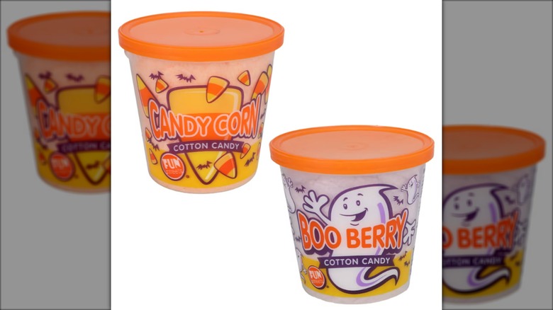 Two tubs of Halloween-themed cotton candy