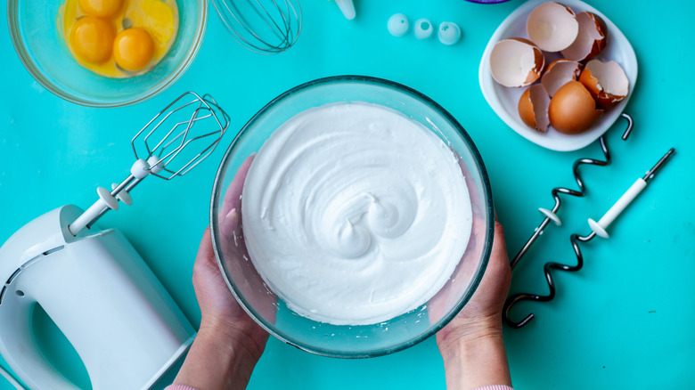 Bowl of whisked egg whites