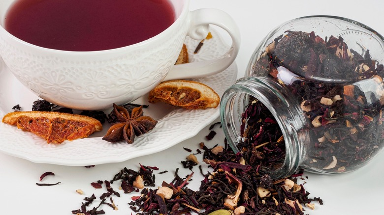 cup of tea with dried hibiscus 