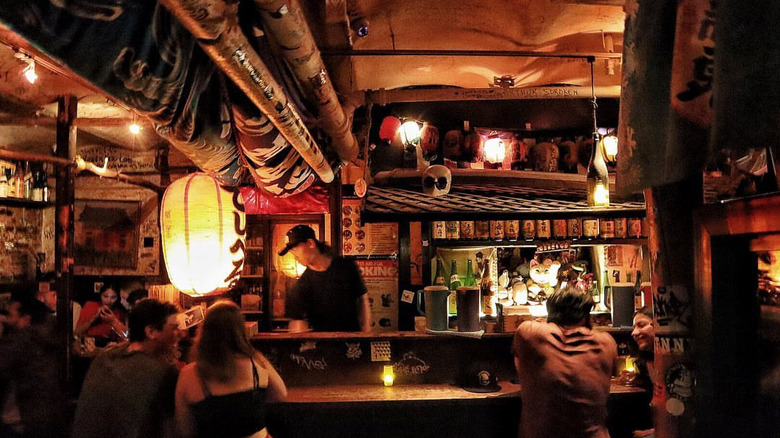 The inside of Sake Bar Decibel's small underground dining room