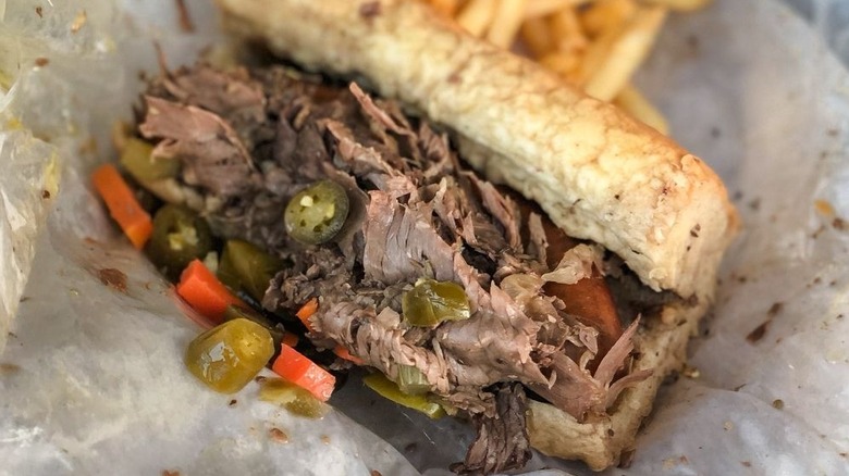 Johnnie's Beef italian beef sandwich with fries