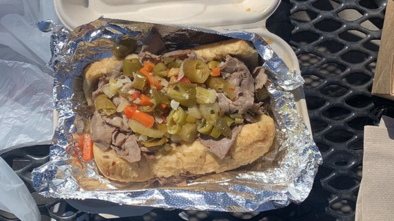 Uncle Franky's italian roast beef sandwich in foil