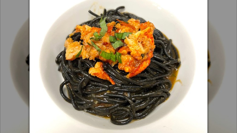 Black squid ink spaghetti with lobster