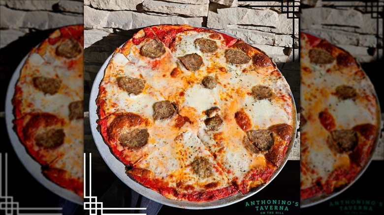 Tavern style pizza cut into squares