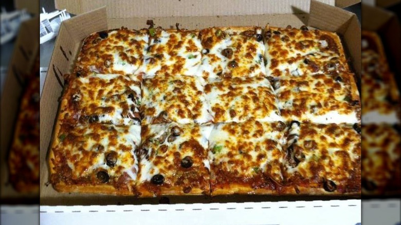 Rectangle-shaped pizza in a box