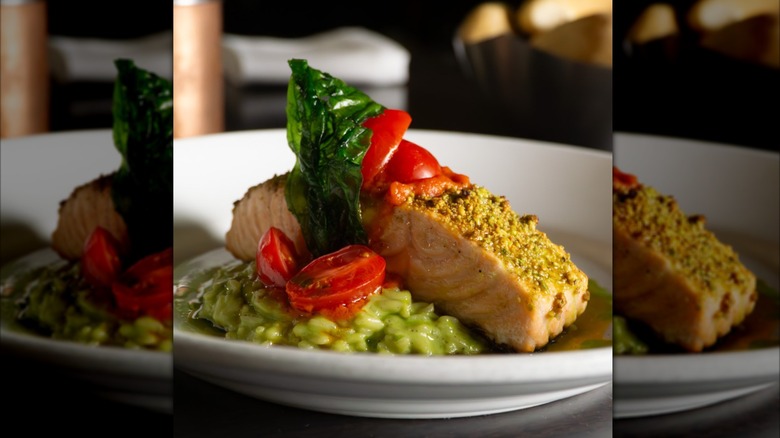 Salmon pistachio pasta