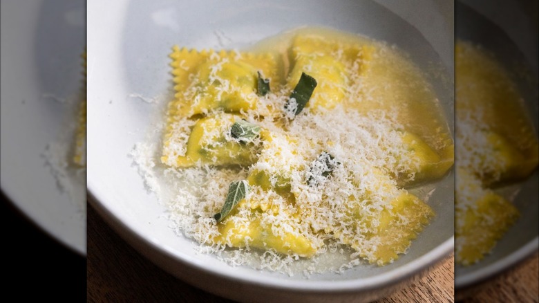 Raviolli with grated parmiggiano on top