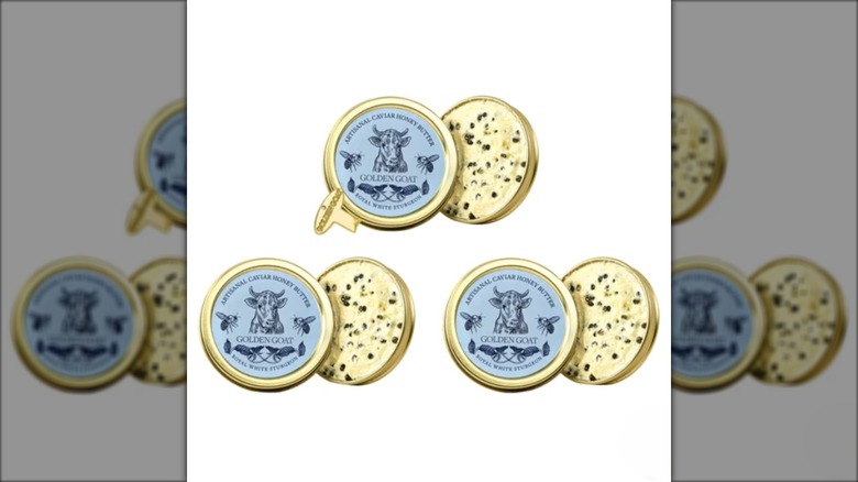 set of three circular packs containing caviar butter