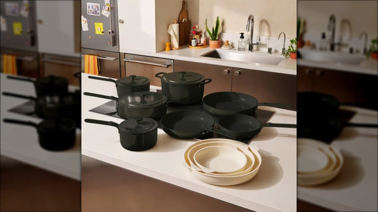 ceramic cookware set on kitchen counter