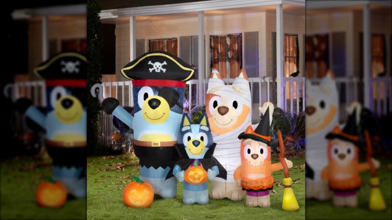 inflatable Halloween lawn decorations featuring cartoon character Bluey