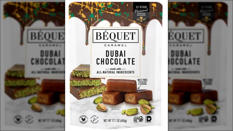 package of Dubai chocolate flavored caramels