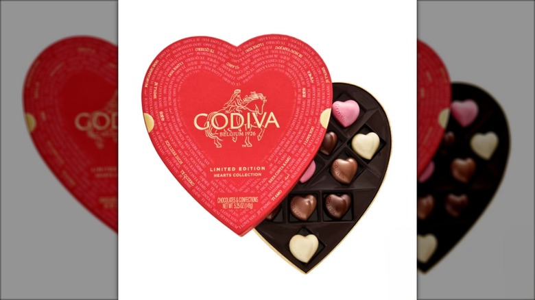 heart shaped candy box with Godiva chocolates