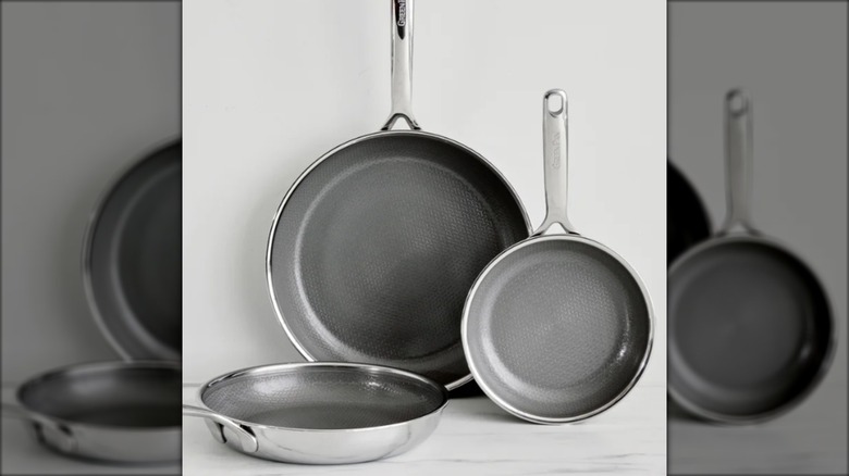 Trio of frying pans in assorted sizes