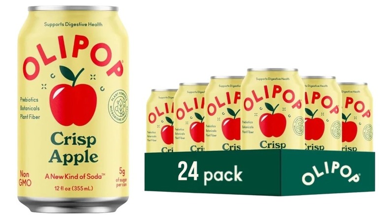 Cans of Olipop soda in Crisp Apple flavor.