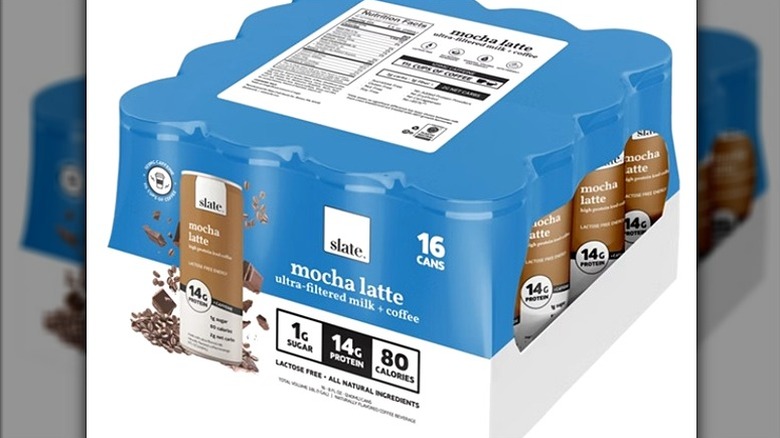 Bulk package containing 16 cants of mocha latte flavored iced coffee.