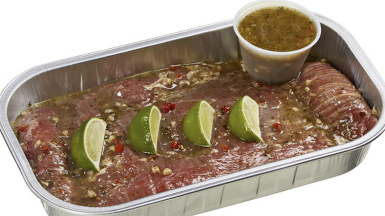 Open container of Kirkland Signature Flank Steak with Lime Cilantro Marinade