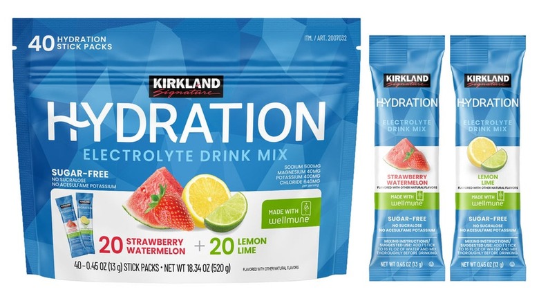 Bag of Kirkland Signature hydration sticks strawberry watermelon and lemon lime, 40 pack