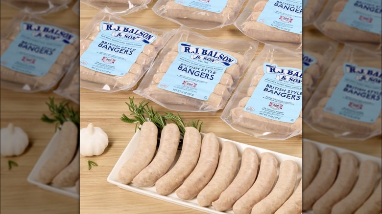 Packs of RJ Balson British-style bangers from Costco