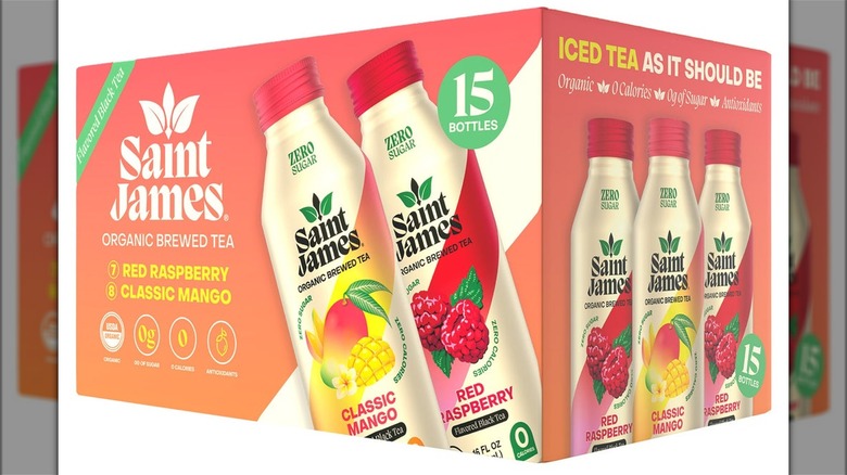 Box of Saint James organic brewed tea variety pack from Costco