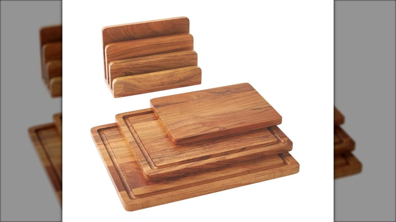 Wooden cutting boards and holder