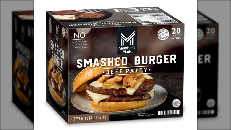Box of frozen smash burger patties