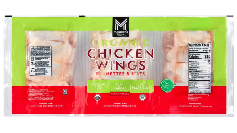 Package of raw organic chicken wings.
