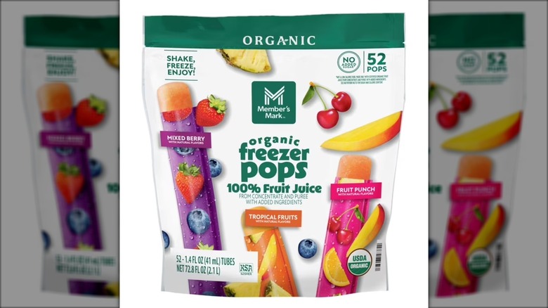 Package of organic freezer pops made with fruit juice.