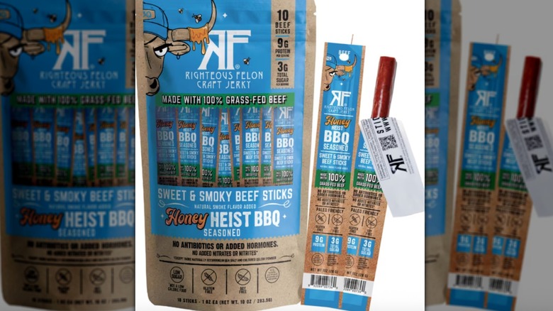 Package of bbq flavored beef sticks by Righteous Felon brand