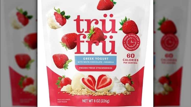 Bag of Tru Fru frozen Greek yogurt and white chocolate strawberries