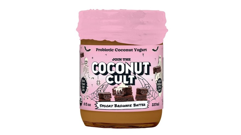 Pink jar of Coconut Cult spooky brownie batter yogurt
