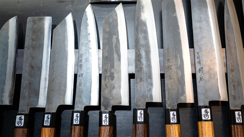 set of Japanese knives laid flat