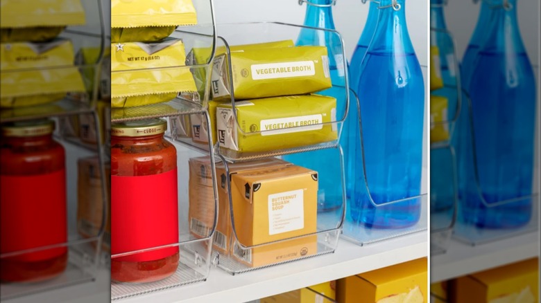 iDESIGN Stacking Open Front Pantry Bins holding snacks in pantry
