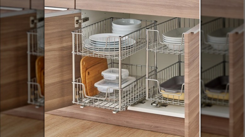 TRINITY EcoStorage 2-tier Wire Drawer with Slides  under sink with dishes