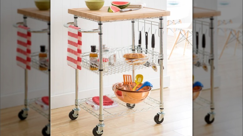 TRINITY EcoStorage Bamboo Top Kitchen Cart