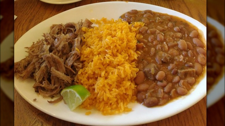 pork, rice, and red beans