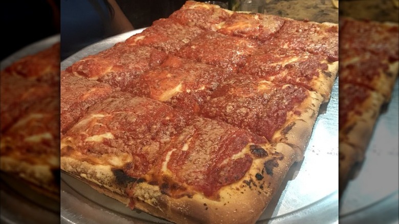 a square Sicilian pizza pie