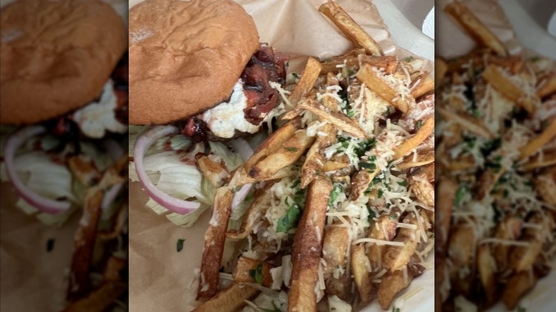 the huckleberry burger with parmesan fries