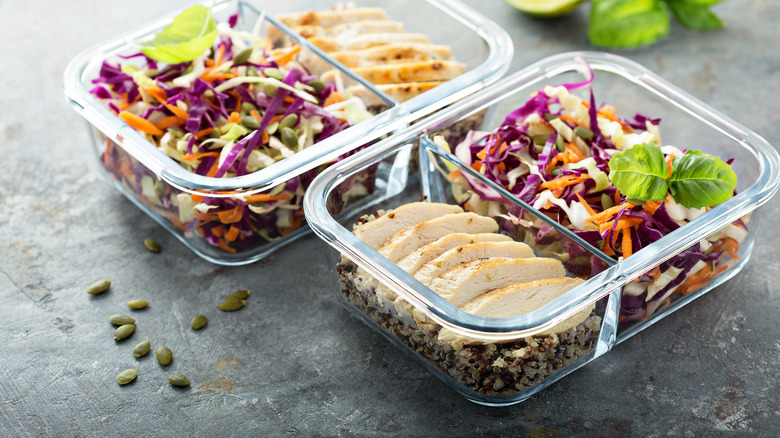 meal prep containers with chicken