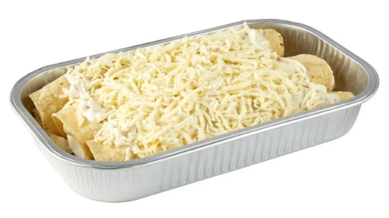 pan of Hatch chile chicken enchiladas