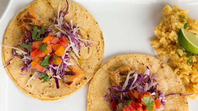 Open tacos served with rice at Seviche