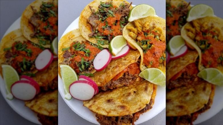 a sampler tray of tacos
