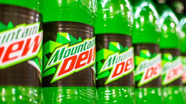 Mountain Dew bottles on store shelf