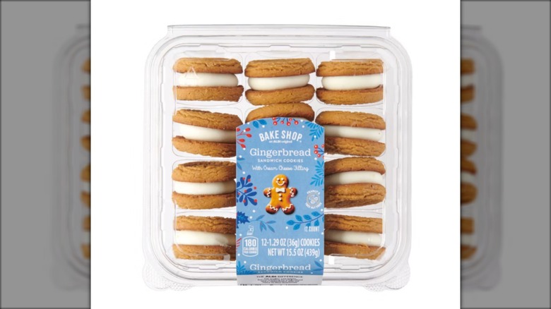 plastic container with cream filled gingerbread cookies