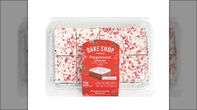 plastic container with peppermint brownies