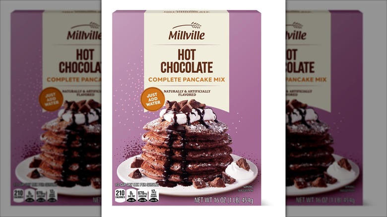 box of hot chocolate flavored pancake mix