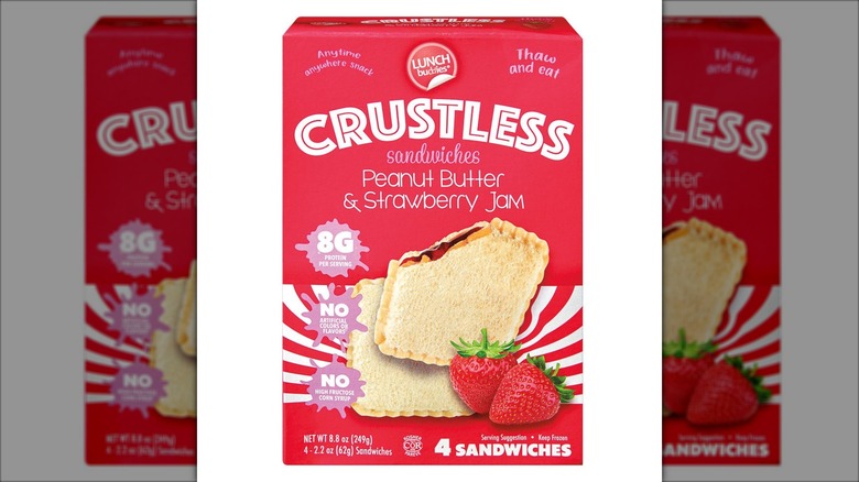 box of crustless peanut butter and strawberry jam sandwiches