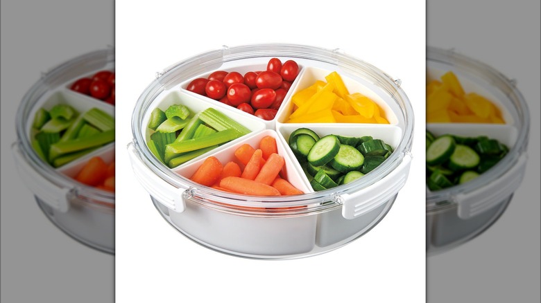 Round Crofton snack serving tray with five compartments and lid
