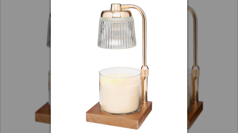 Golden vintage stlyle candle warming lamp with glass shade